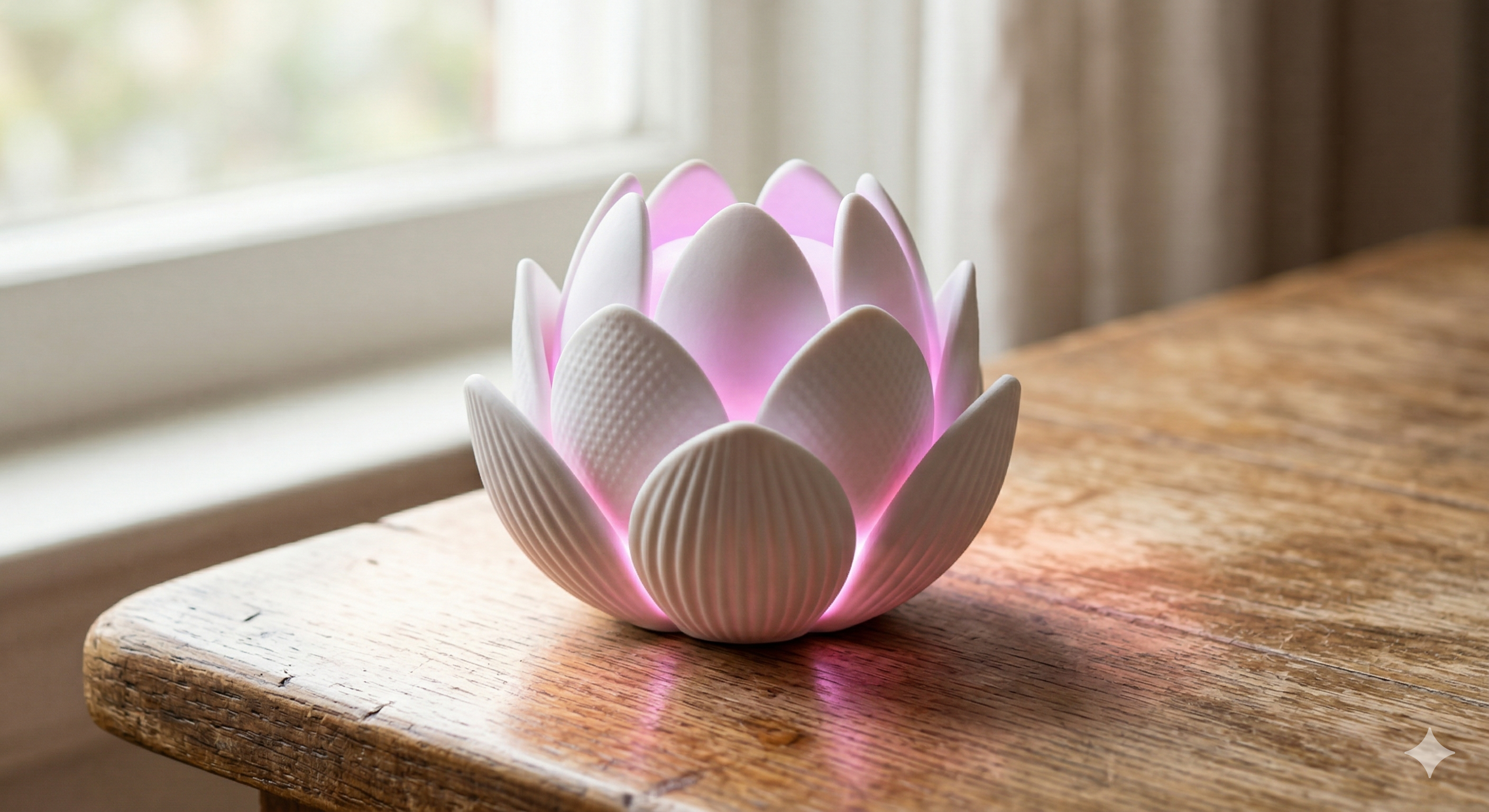 Lotus device in its idle, closed state — image generated with AI, concept generated by BAW